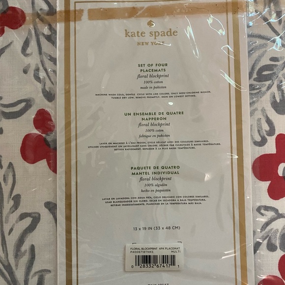 Kate Spade Floral Blockprint Placemats 13 by 19 - Picture 4 of 5
